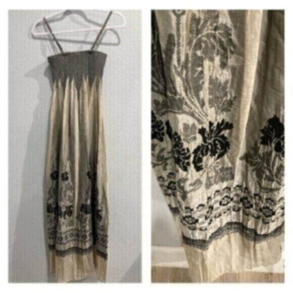 Vintage Y2K Whimsigoth Smocked Midi Dress Embroidered Crepe Strap Floral - Picture 1 of 9